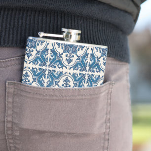 Mediterranean Tiles, Portuguese, Azulejo, Majolica Hip Flask