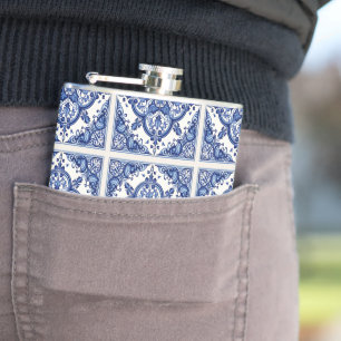 Mediterranean Tiles, Portuguese, Azulejo, Majolica Hip Flask