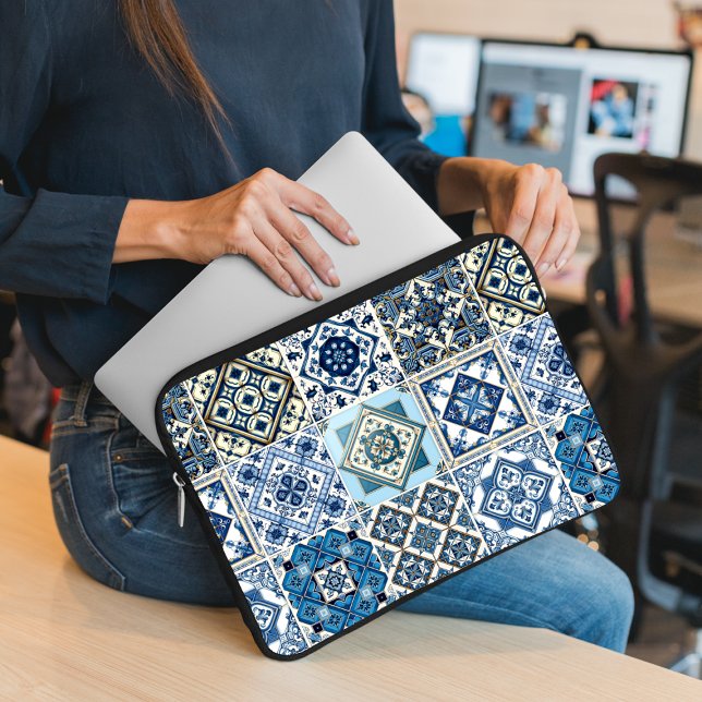 Mediterranean Tiles, Portuguese, Azulejo, Majolica Laptop Sleeve (Creator Uploaded)
