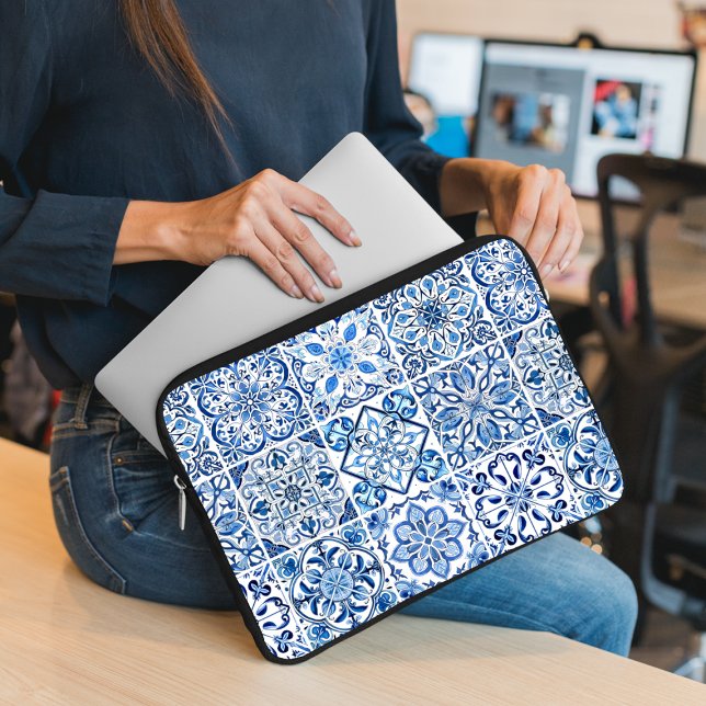Mediterranean Tiles, Portuguese, Azulejo, Majolica Laptop Sleeve (Creator Uploaded)