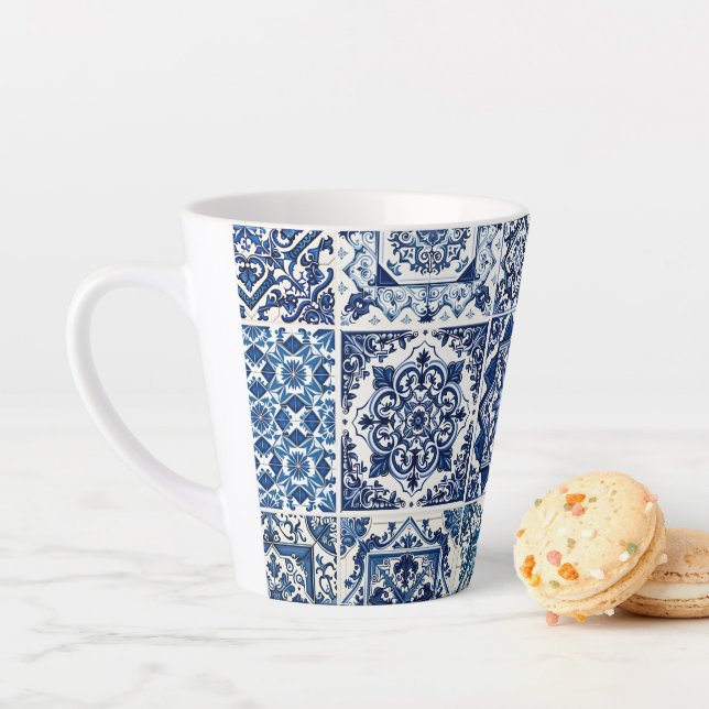 Mediterranean Tiles, Portuguese, Azulejo, Majolica Latte Mug (In Situ)