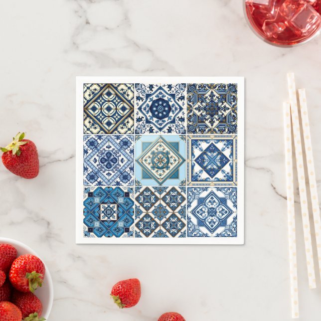 Mediterranean Tiles, Portuguese, Azulejo, Majolica Napkin (Insitu)