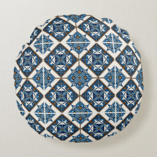 Mediterranean Tiles, Portuguese, Azulejo, Majolica Round Cushion