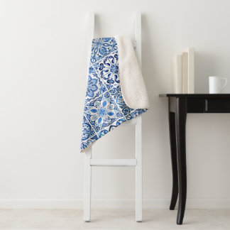 Mediterranean Tiles, Portuguese, Azulejo, Majolica Sherpa Blanket