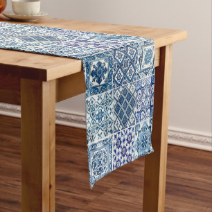 Mediterranean Tiles, Portuguese, Azulejo, Majolica Short Table Runner