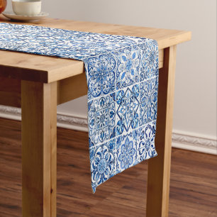 Mediterranean Tiles, Portuguese, Azulejo, Majolica Short Table Runner