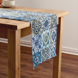 Mediterranean Tiles, Portuguese, Azulejo, Majolica Short Table Runner