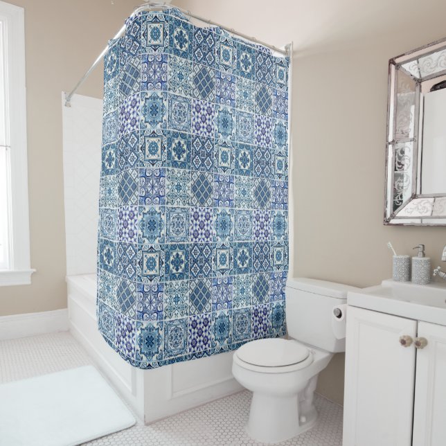 Mediterranean Tiles, Portuguese, Azulejo, Majolica Shower Curtain (In Situ)