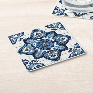 Mediterranean Tiles, Portuguese, Azulejo, Majolica Square Paper Coaster