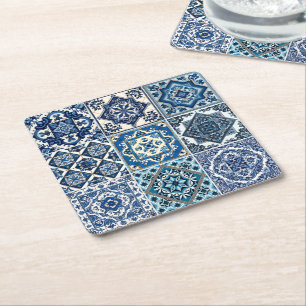 Mediterranean Tiles, Portuguese, Azulejo, Majolica Square Paper Coaster