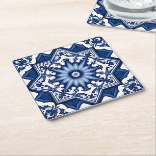 Mediterranean Tiles, Portuguese, Azulejo, Majolica Square Paper Coaster