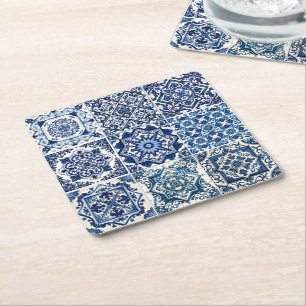 Mediterranean Tiles, Portuguese, Azulejo, Majolica Square Paper Coaster