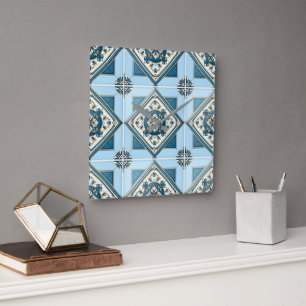 Mediterranean Tiles, Portuguese, Azulejo, Majolica Square Wall Clock