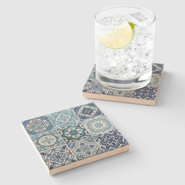 Mediterranean Tiles, Portuguese, Azulejo, Majolica Stone Coaster (Side)