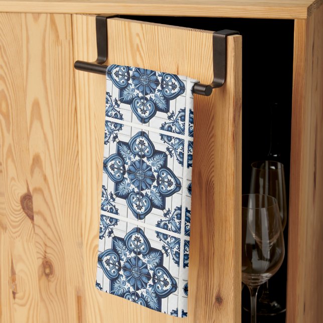 Mediterranean Tiles, Portuguese, Azulejo, Majolica Tea Towel (Thirds Fold)