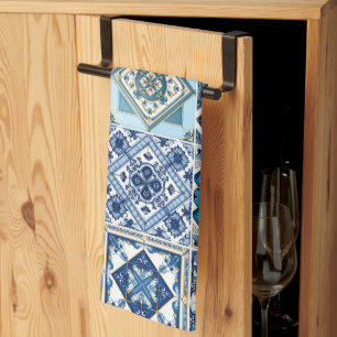 Mediterranean Tiles, Portuguese, Azulejo, Majolica Tea Towel