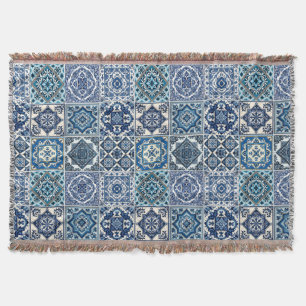 Mediterranean Tiles, Portuguese, Azulejo, Majolica Throw Blanket