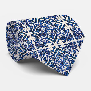 Mediterranean Tiles, Portuguese, Azulejo, Majolica Tie