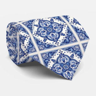 Mediterranean Tiles, Portuguese, Azulejo, Majolica Tie