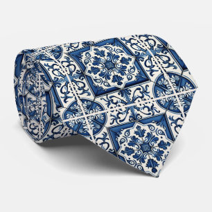 Mediterranean Tiles, Portuguese, Azulejo, Majolica Tie