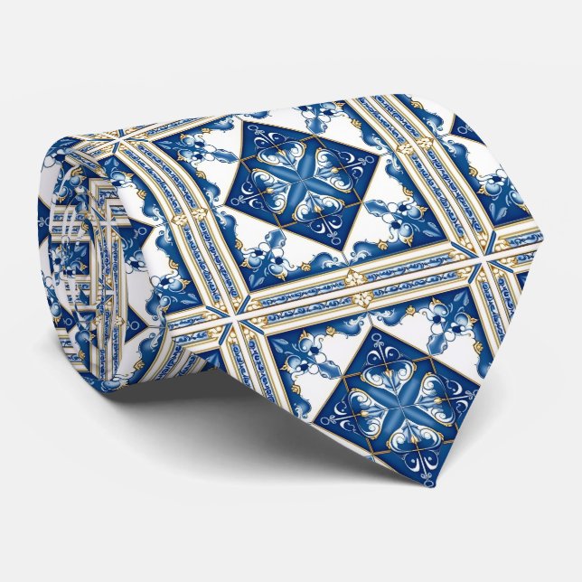 Mediterranean Tiles, Portuguese, Azulejo, Majolica Tie (Rolled)