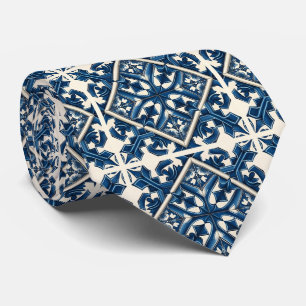 Mediterranean Tiles, Portuguese, Azulejo, Majolica Tie