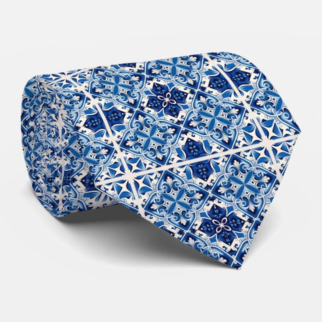 Mediterranean Tiles, Portuguese, Azulejo, Majolica Tie (Rolled)