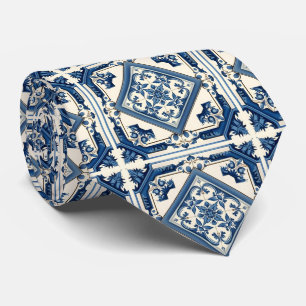 Mediterranean Tiles, Portuguese, Azulejo, Majolica Tie
