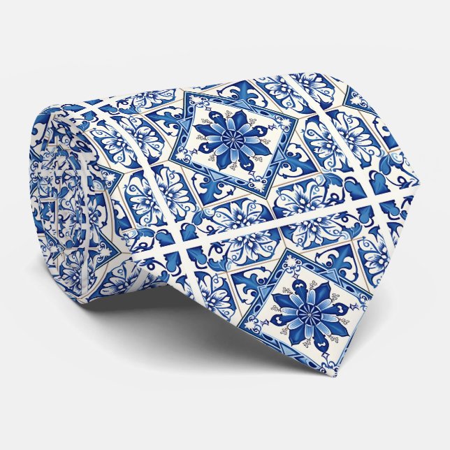 Mediterranean Tiles, Portuguese, Azulejo, Majolica Tie (Rolled)