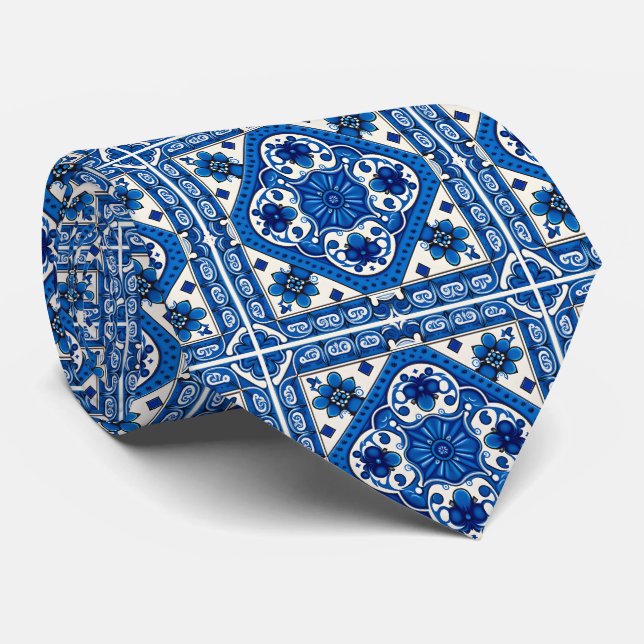 Mediterranean Tiles, Portuguese, Azulejo, Majolica Tie (Rolled)