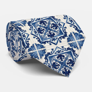 Mediterranean Tiles, Portuguese, Azulejo, Majolica Tie