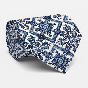 Mediterranean Tiles, Portuguese, Azulejo, Majolica Tie