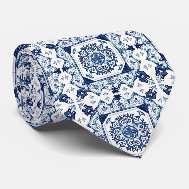 Mediterranean Tiles, Portuguese, Azulejo, Majolica Tie (Rolled)