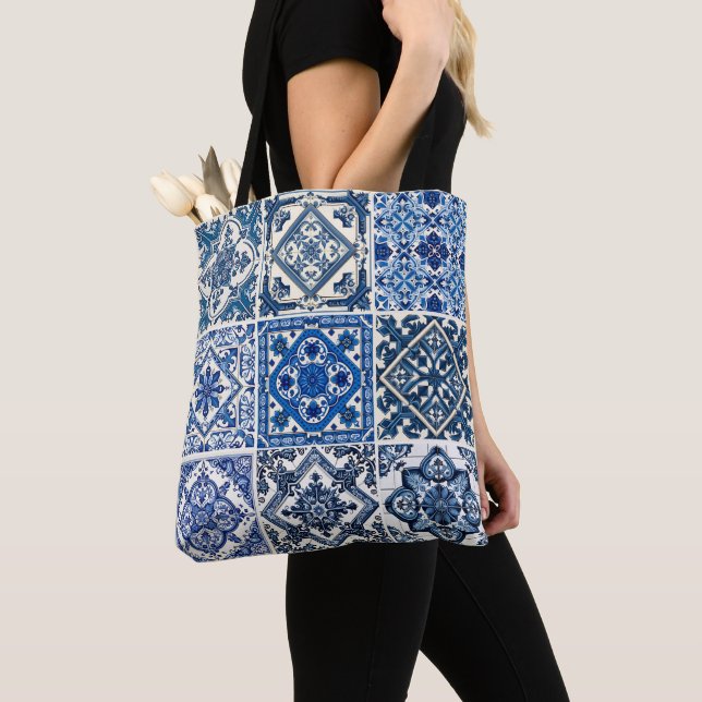 Mediterranean Tiles, Portuguese, Azulejo, Majolica Tote Bag (Close Up)