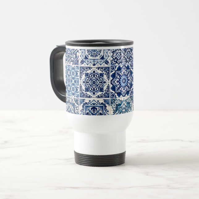 Mediterranean Tiles, Portuguese, Azulejo, Majolica Travel Mug (Front Left)