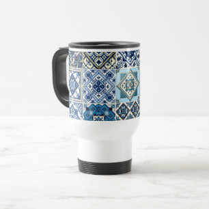 Mediterranean Tiles, Portuguese, Azulejo, Majolica Travel Mug