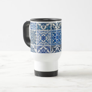 Mediterranean Tiles, Portuguese, Azulejo, Majolica Travel Mug