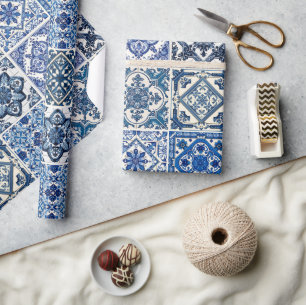 Mediterranean Tiles, Portuguese, Azulejo, Majolica Wrapping Paper