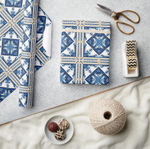 Mediterranean Tiles, Portuguese, Azulejo, Majolica Wrapping Paper