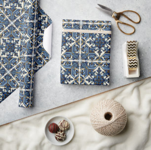 Mediterranean Tiles, Portuguese, Azulejo, Majolica Wrapping Paper