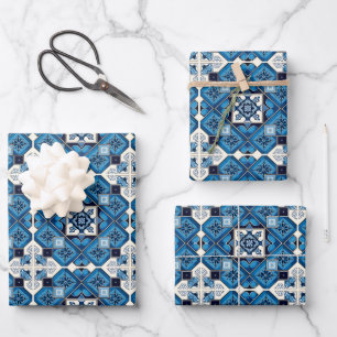 Mediterranean Tiles, Portuguese, Azulejo, Majolica Wrapping Paper Sheet