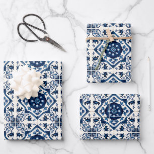 Mediterranean Tiles, Portuguese, Azulejo, Majolica Wrapping Paper Sheet