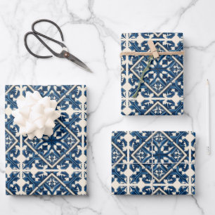 Mediterranean Tiles, Portuguese, Azulejo, Majolica Wrapping Paper Sheet