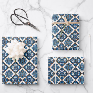 Mediterranean Tiles, Portuguese, Azulejo, Majolica Wrapping Paper Sheet