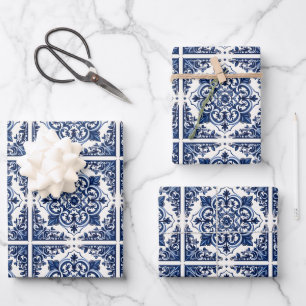 Mediterranean Tiles, Portuguese, Azulejo, Majolica Wrapping Paper Sheet