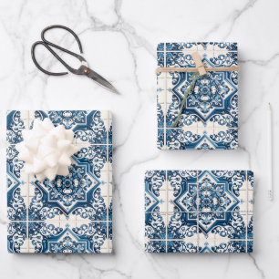 Mediterranean Tiles, Portuguese, Azulejo, Majolica Wrapping Paper Sheet