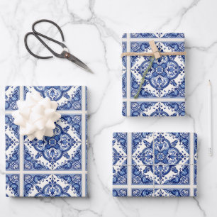 Mediterranean Tiles, Portuguese, Azulejo, Majolica Wrapping Paper Sheet