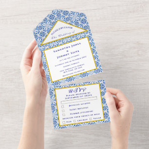Mediterranean Tiles Portuguese Rustic Wedding All In One Invitation