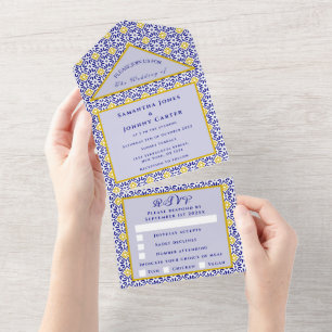 Mediterranean Tiles Portuguese Rustic Wedding All In One Invitation