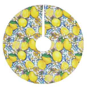 Mediterranean Traditional Pattern With Lemons Brushed Polyester Tree Skirt
